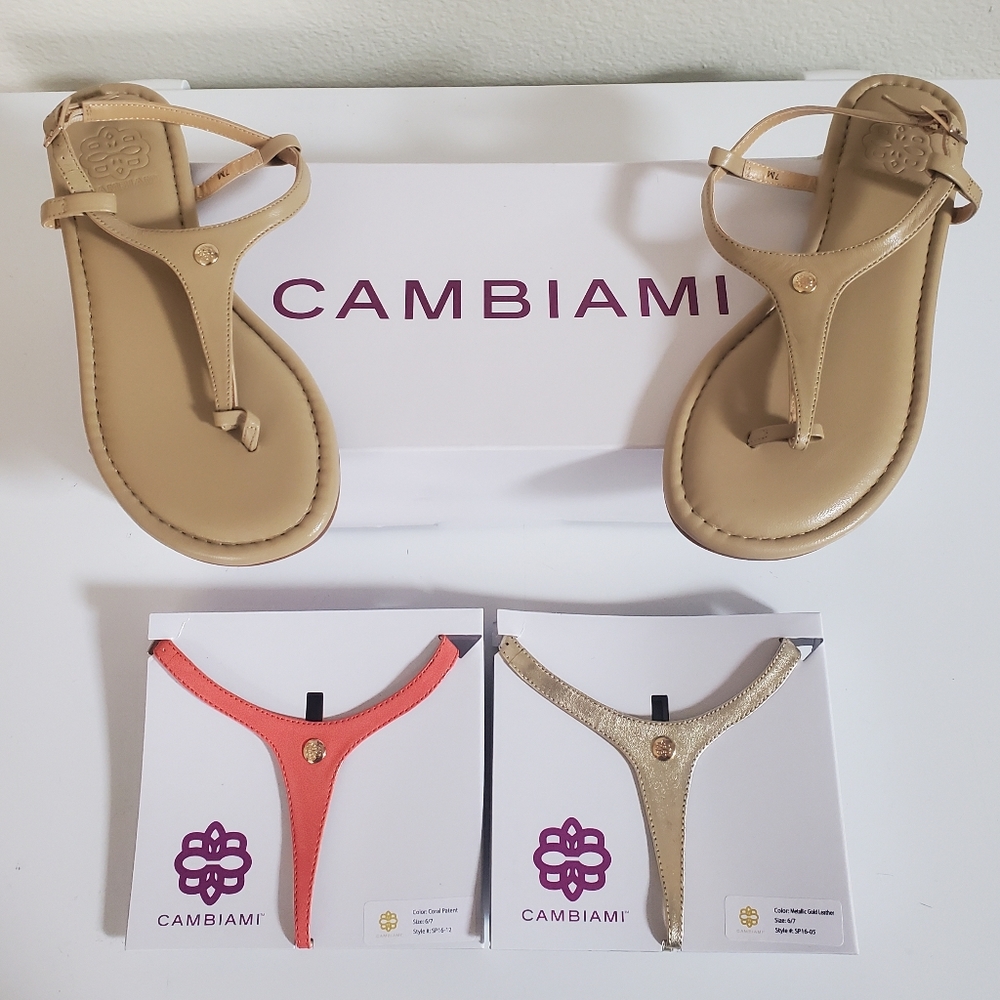📍Cambiami leather T-strap slingback sandal